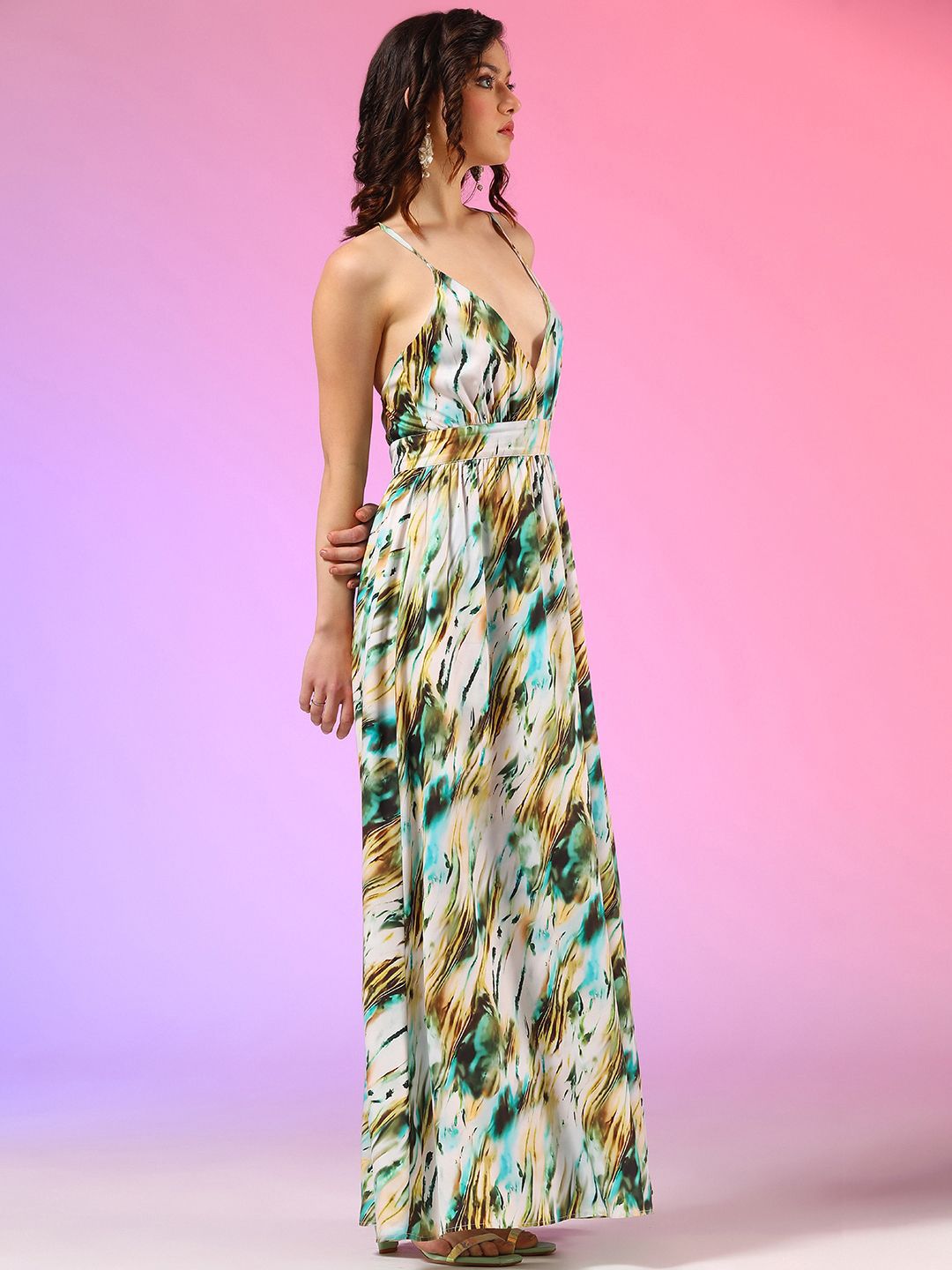 Kotty Women Abstract Printed Sleeveless Maxi Dress