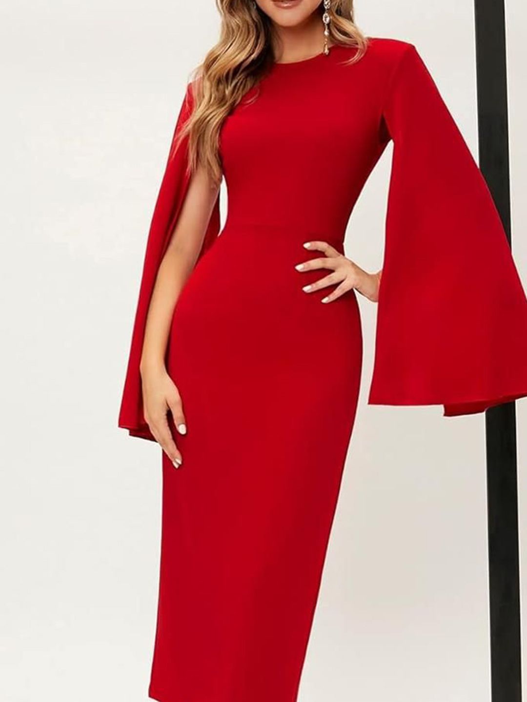 Kotty Women Slit Sleeves Bodycon Midi Dress