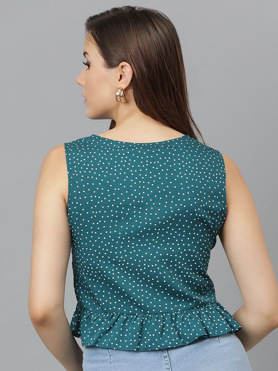 Kotty Geometric Print Crepe Peplum Crop Top