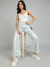 Kotty Women Abstract Printed Straight Fit High-Rise Trousers