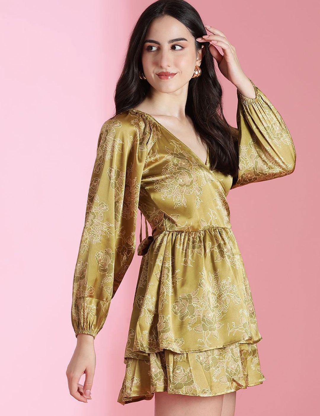 Kotty Floral Printed Satin Fit & Flare Mini Dress