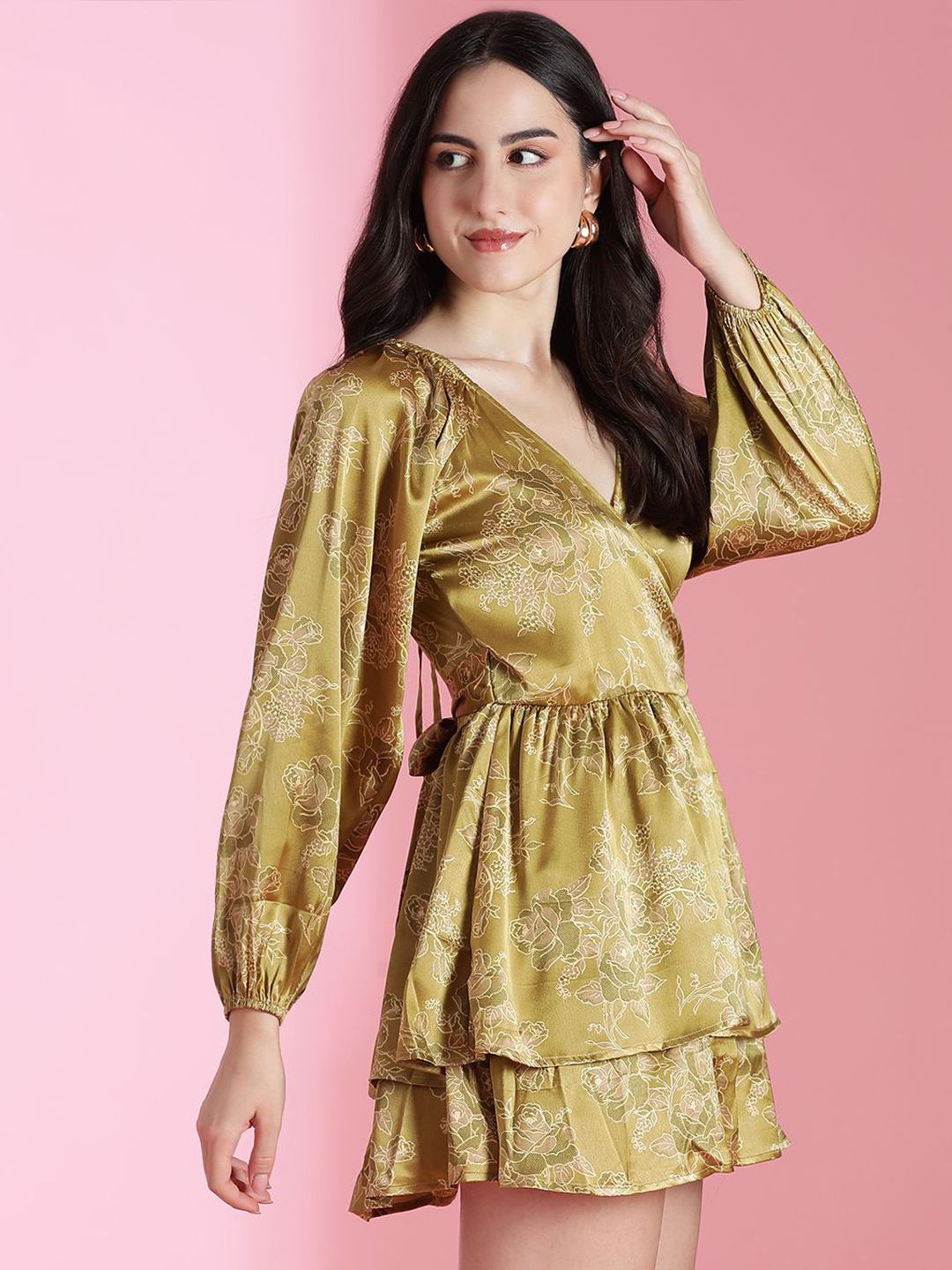 Kotty Floral Printed Satin Fit & Flare Mini Dress