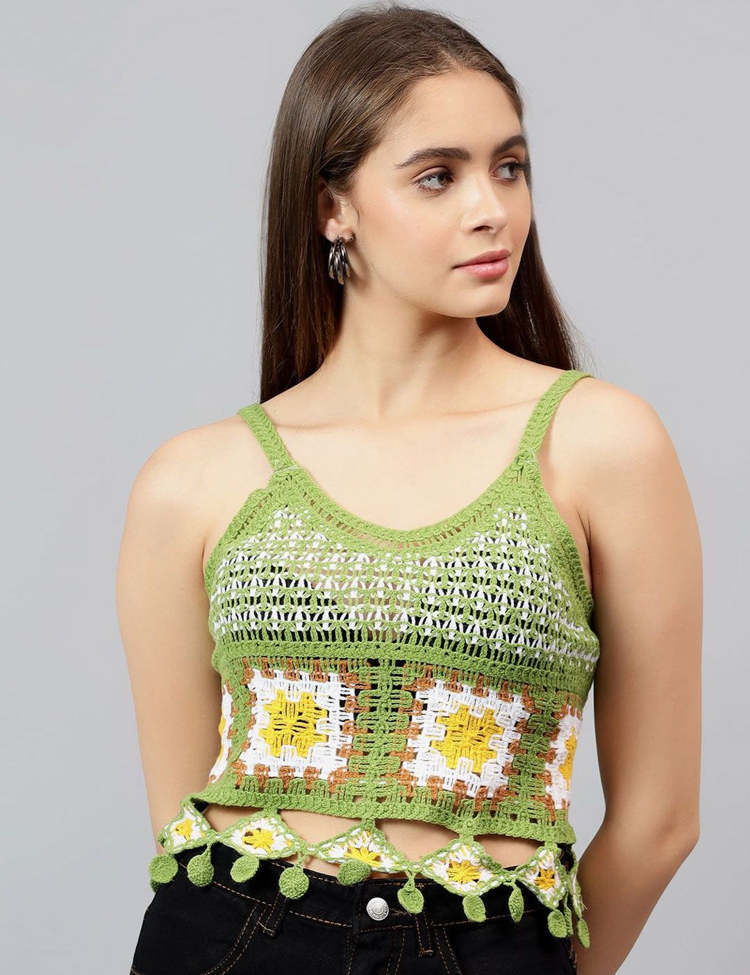 Kotty Women Self Design Scoop Neck Cotton Top