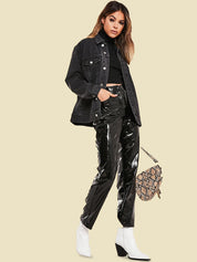 Kotty Women Spread Collar Washed Cotton Casual Denim Jacket