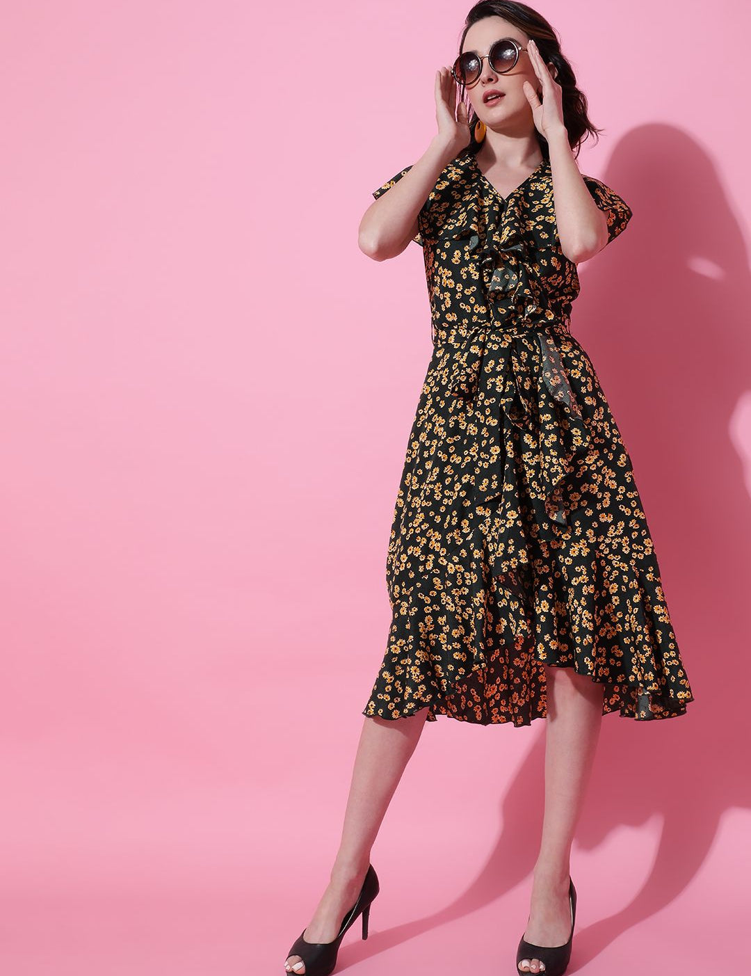 Kotty Print Crepe Fit & Flare Women Midi Dress