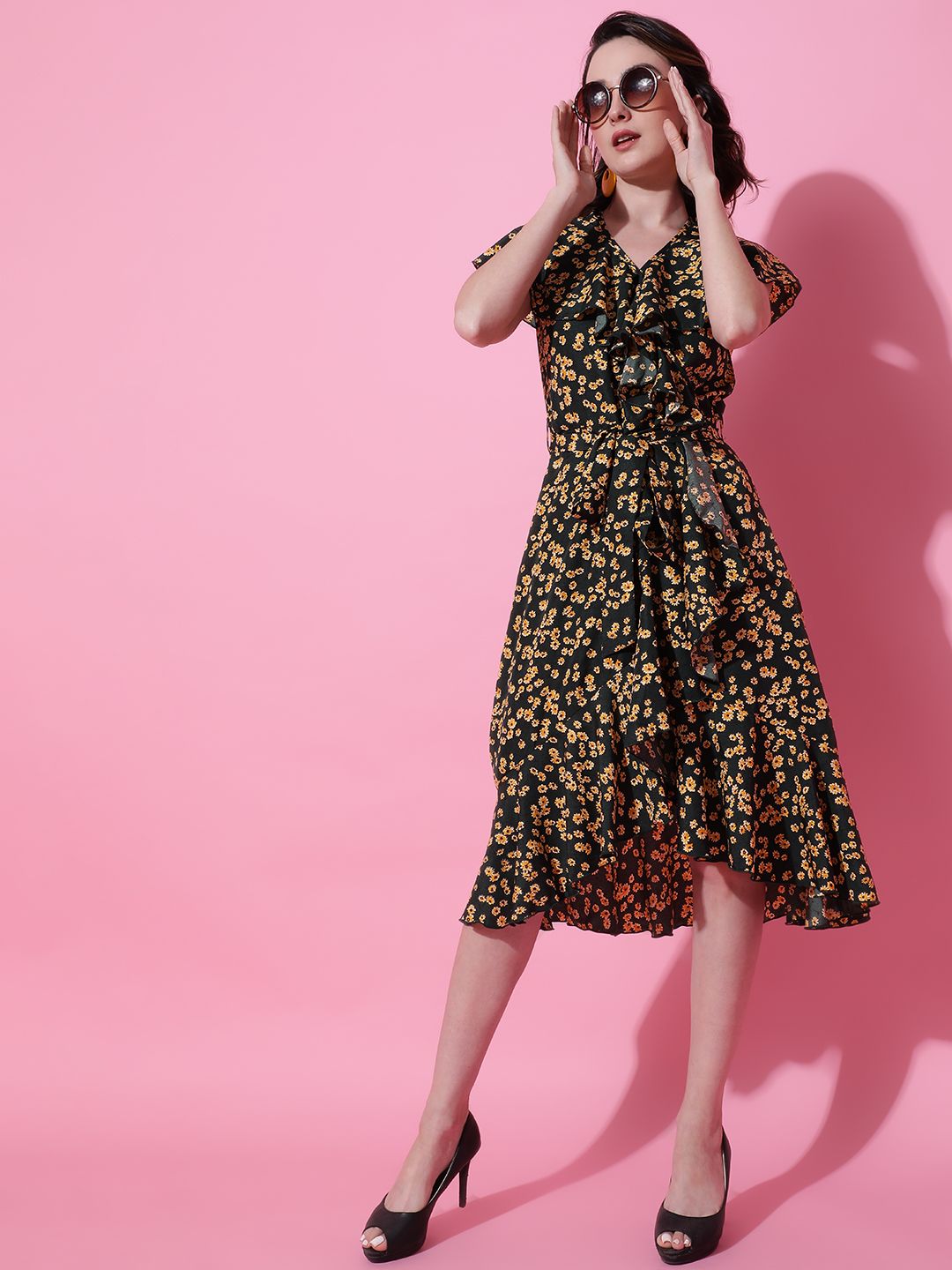 Kotty Print Crepe Fit & Flare Women Midi Dress