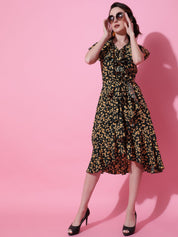 Kotty Print Crepe Fit & Flare Women Midi Dress