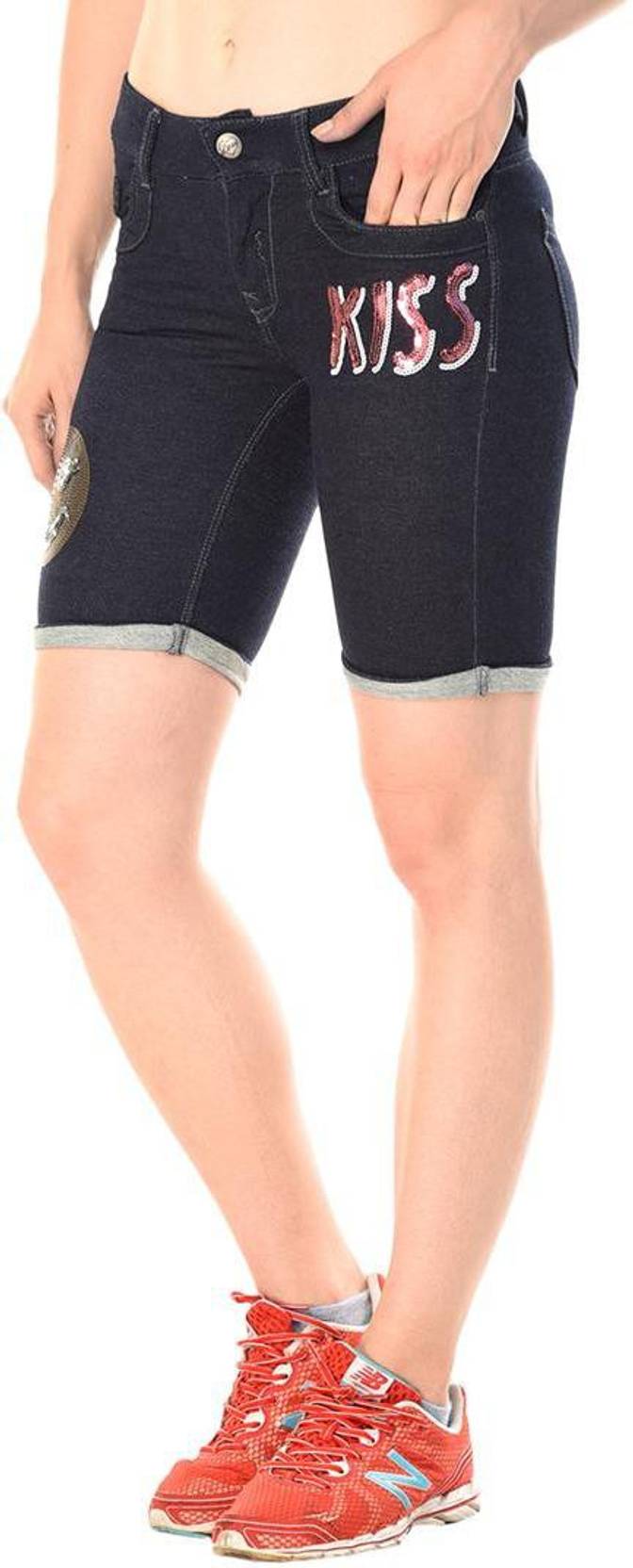 KOTTY  Embellished Women Denim Black Denim Shorts