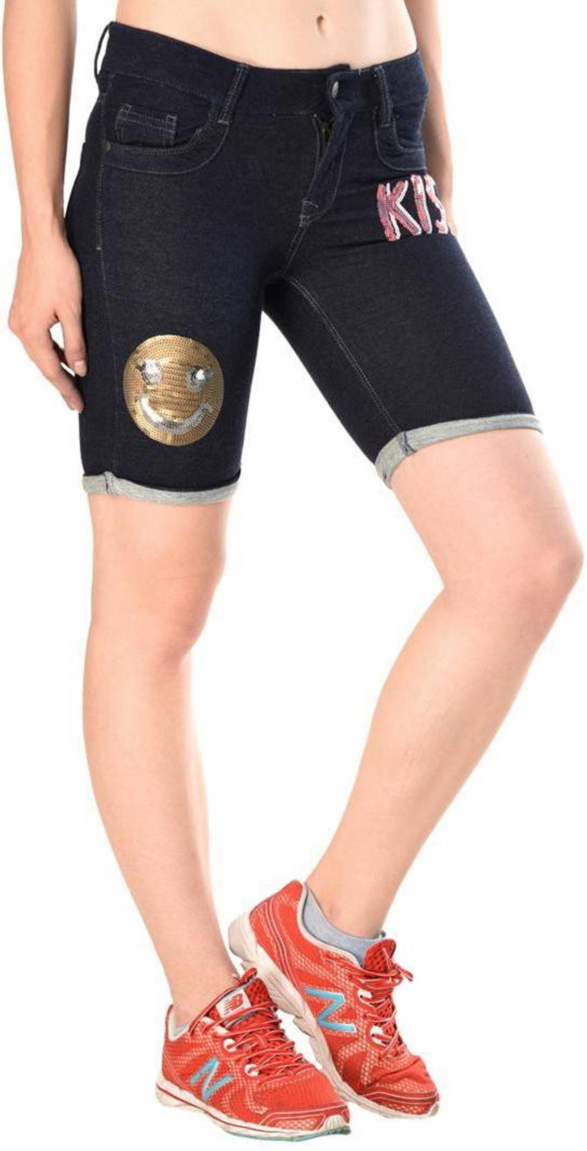 KOTTY  Embellished Women Denim Black Denim Shorts
