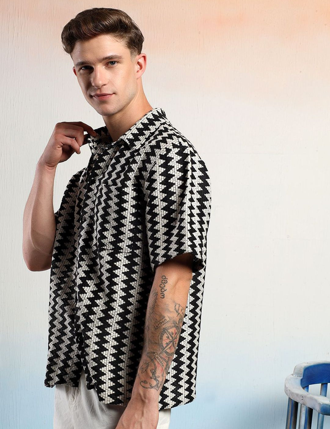 Kotty Men Sheer Striped Casual Shirt