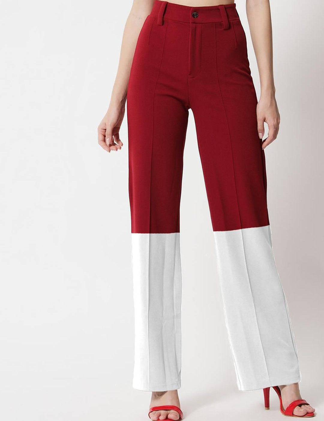 Kotty Women Colourblocked Regular Fit High-Rise Easy Wash Trousers