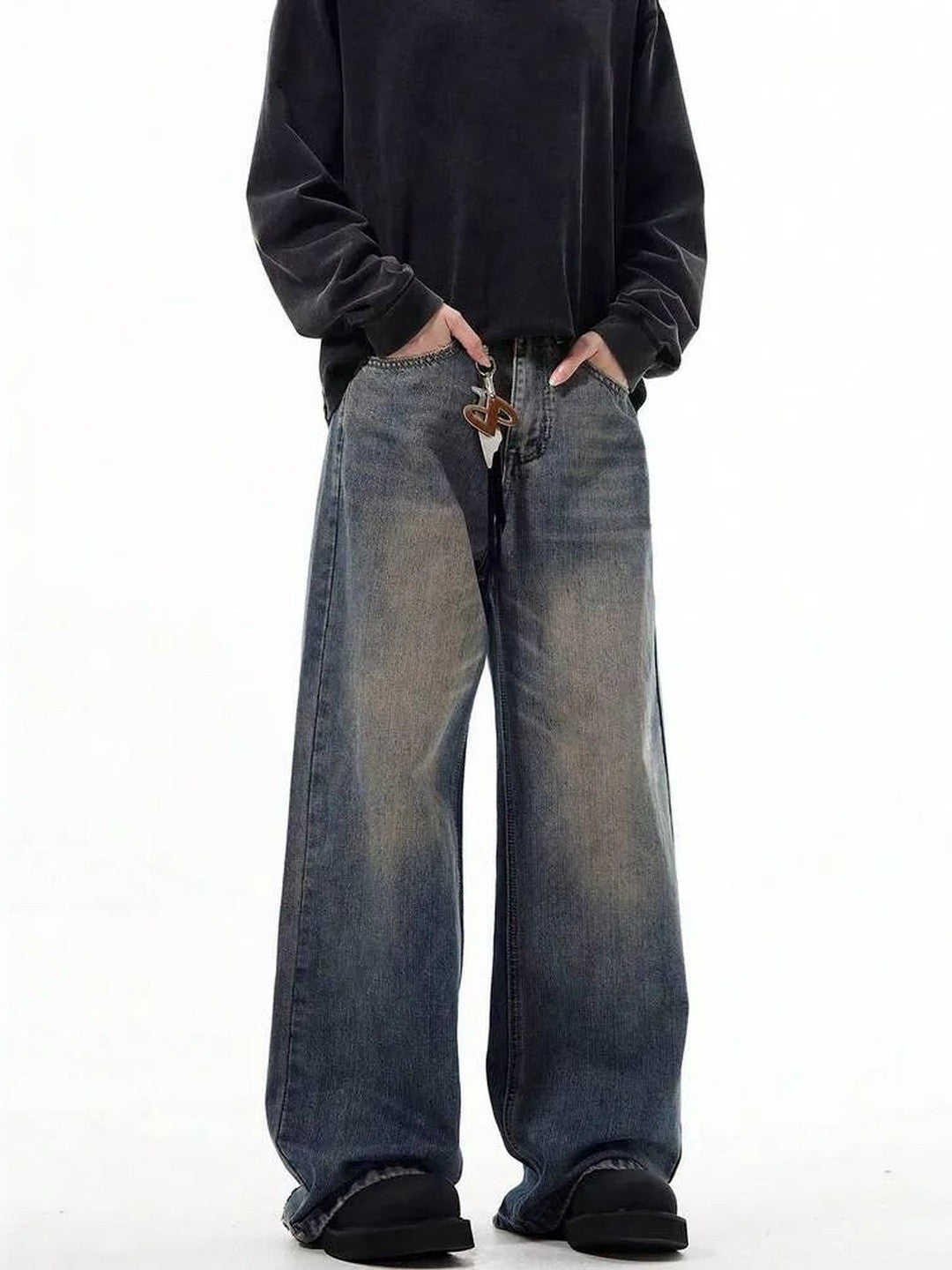 Kotty Men Wide Leg Mid-Rise Light Fade Stretchable Jeans