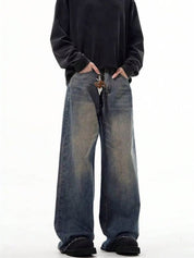 Kotty Men Wide Leg Mid-Rise Light Fade Stretchable Jeans
