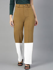 Kotty Women Colourblocked High-Rise Straight Fit Easy Wash Regular Trousers