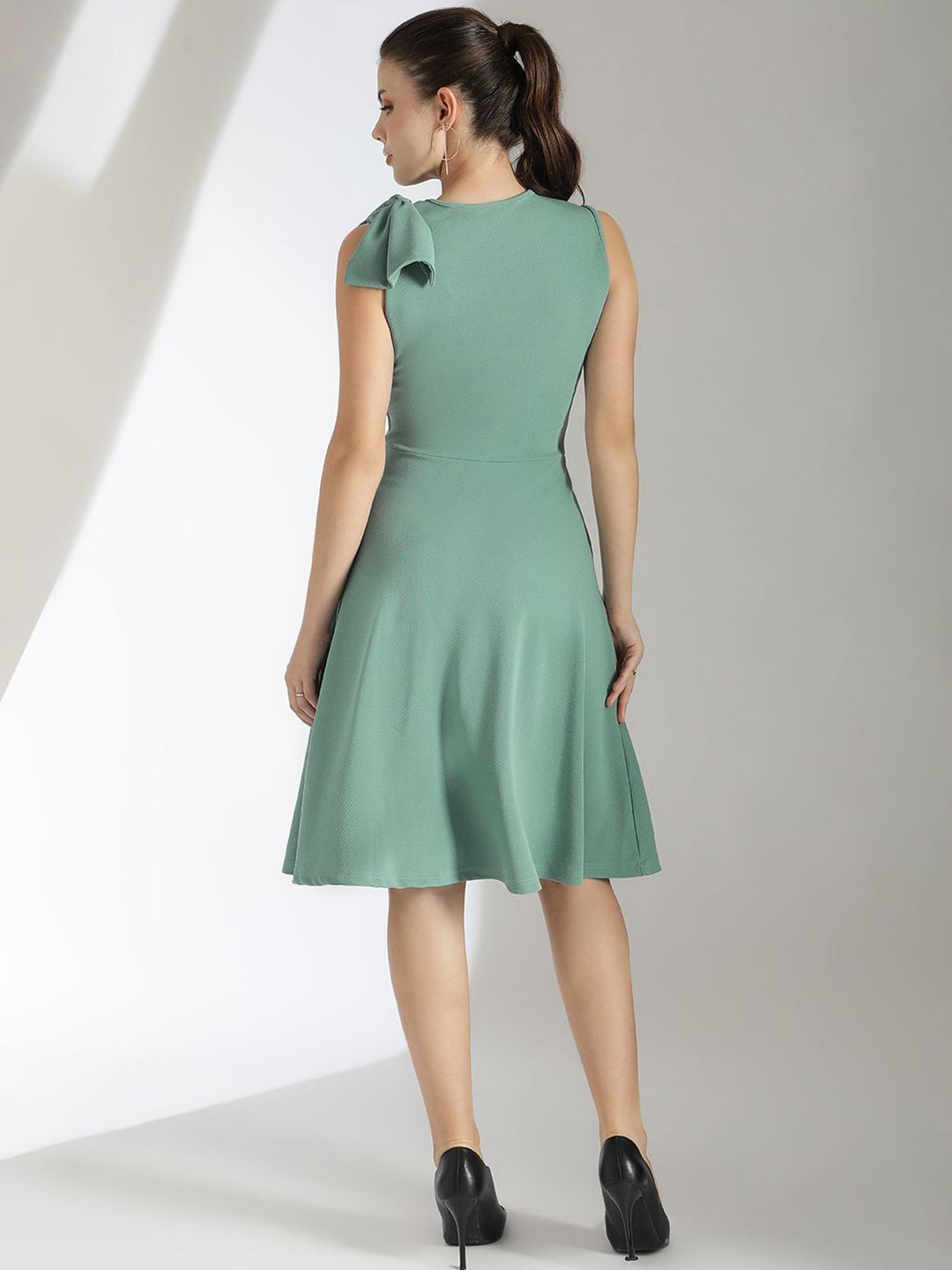 Kotty Solid Round Neck Fit & Flare Dress