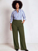 Green Wide Leg High-Rise Trousers for Women – Modern Solid Design | Kotty