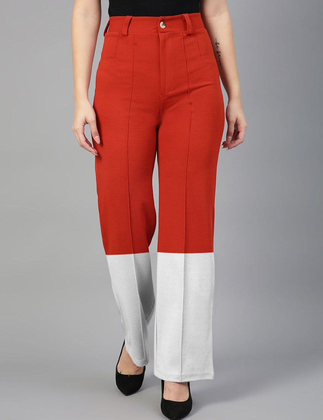 Kotty Women Colourblocked High-Rise Straight Fit Easy Wash Regular Trousers