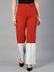 Kotty Women Colourblocked High-Rise Straight Fit Easy Wash Regular Trousers