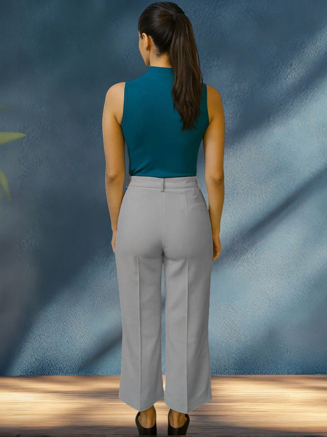 Kotty Women Solid  High-Rise Wide Leg Easy Wash Pleated Formal Trousers