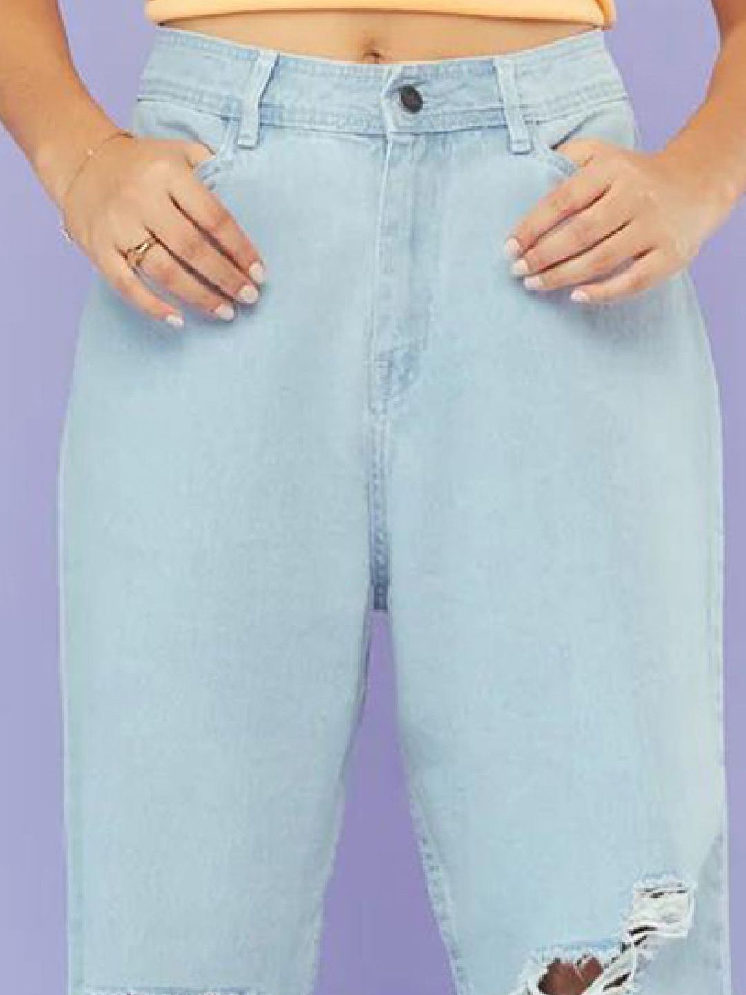 Kotty Women Jean Straight Fit High-Rise Slash Knee Stretchable Jeans