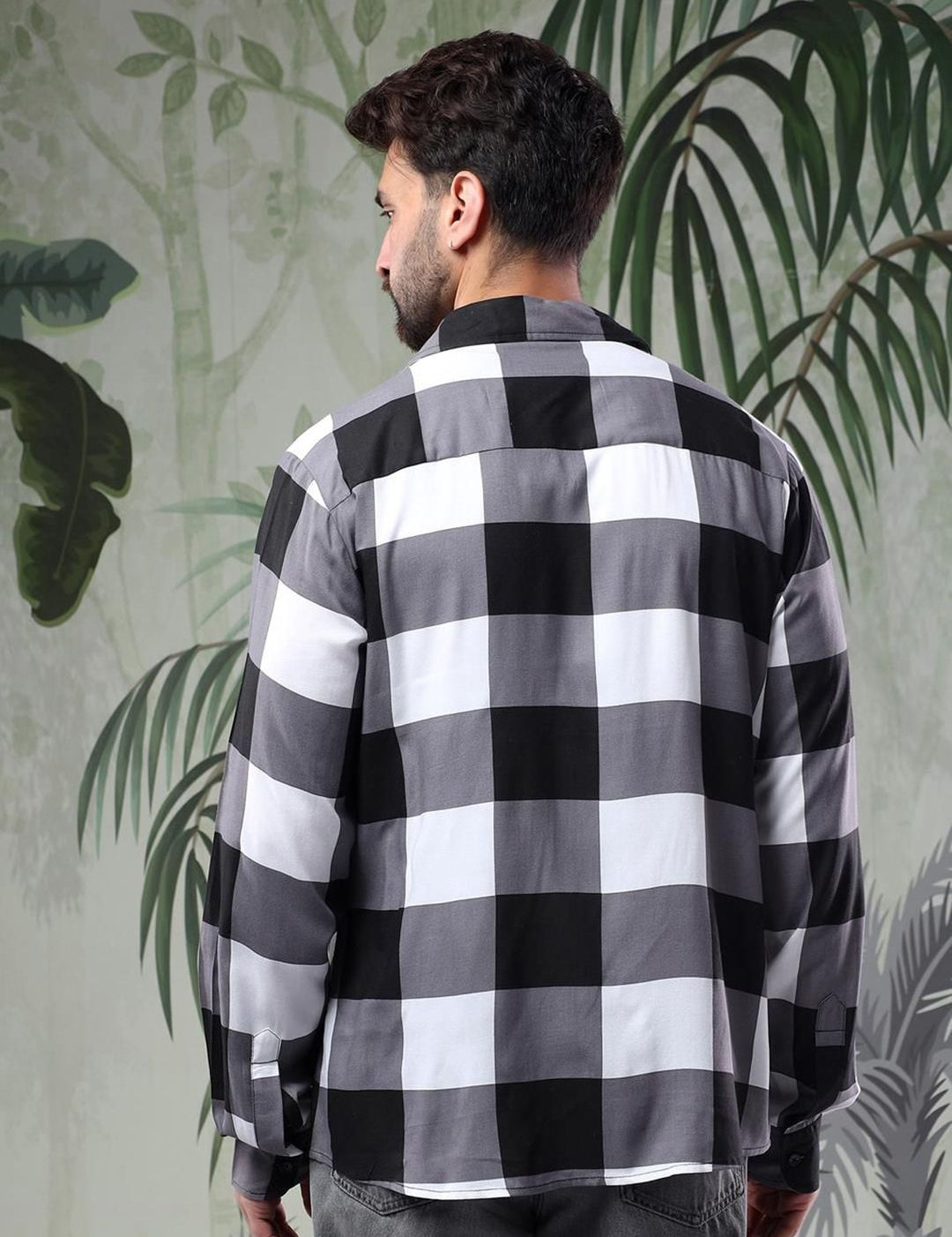 Kotty Men Spread Collar Gingham Checked Cotton Casual Shirt