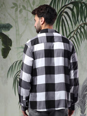 Kotty Men Spread Collar Gingham Checked Cotton Casual Shirt