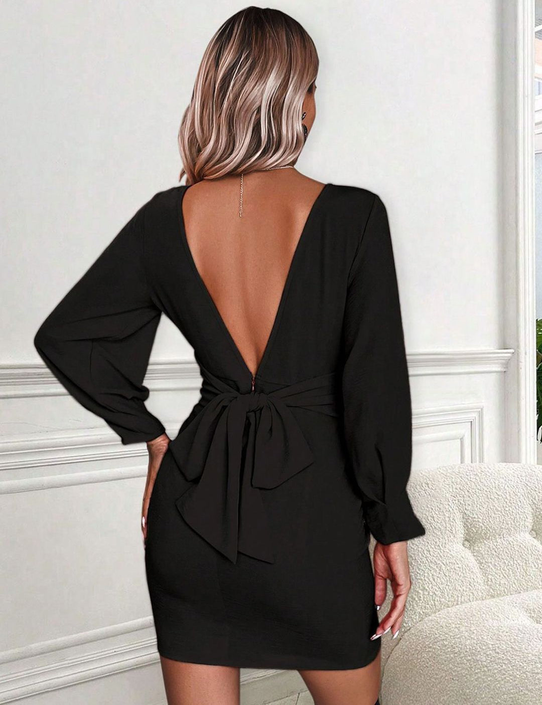 Kotty Solid Bishop Sleeves Sheath Dress