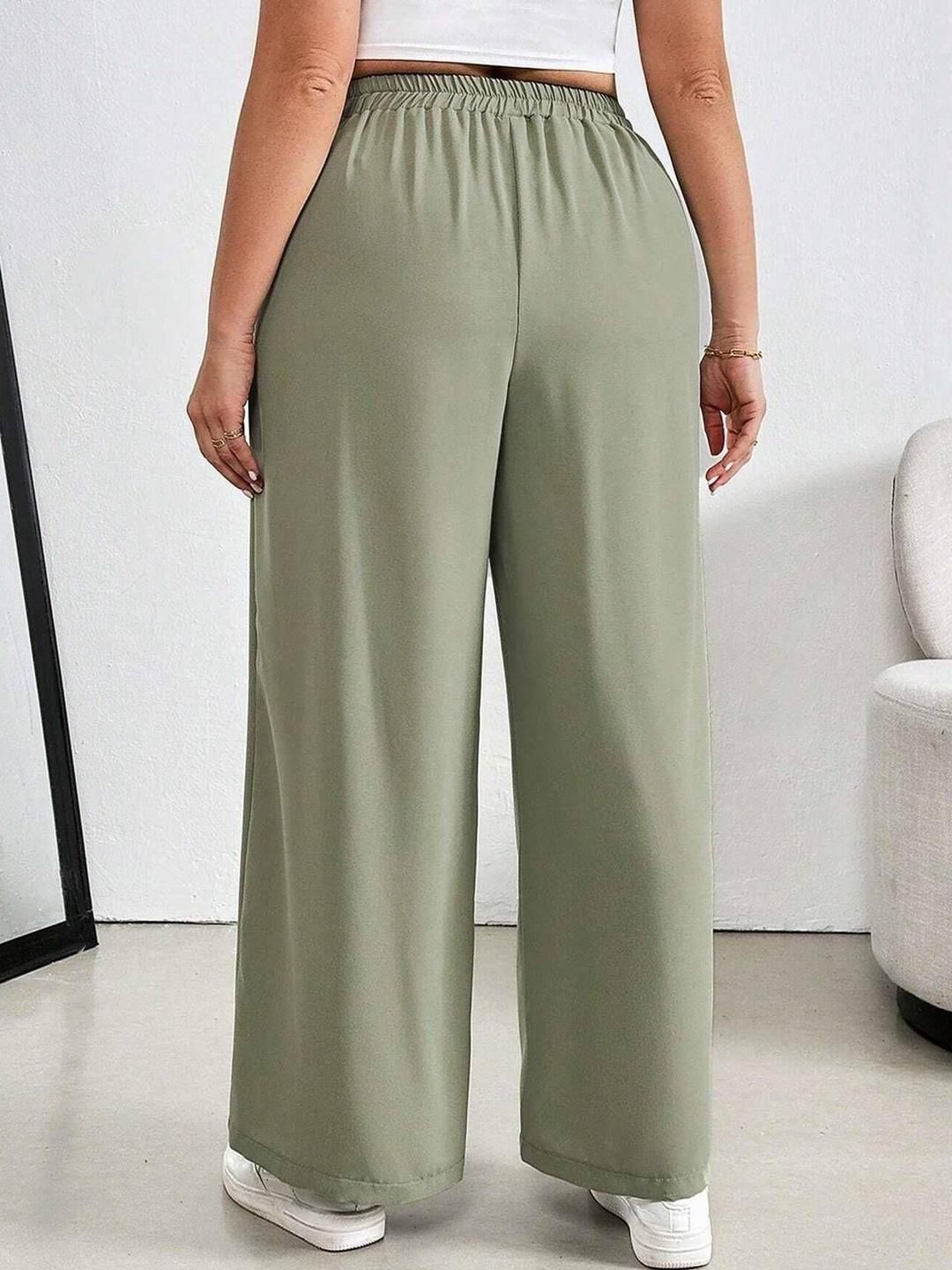 CURVE BY KOTTY Women Relaxed Straight Leg High-Rise Trousers