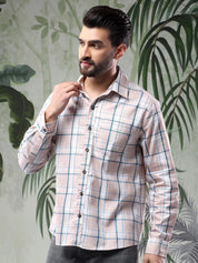 Kotty Men Spread Collar Tartan Checked Casual Shirt