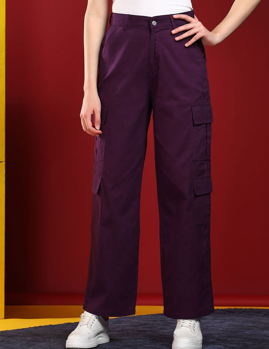 Kotty Women Regular Fit High-Rise Cargos Trouser