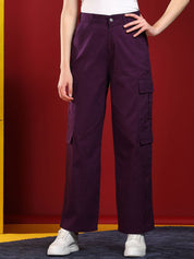 Kotty Women Regular Fit High-Rise Cargos Trouser