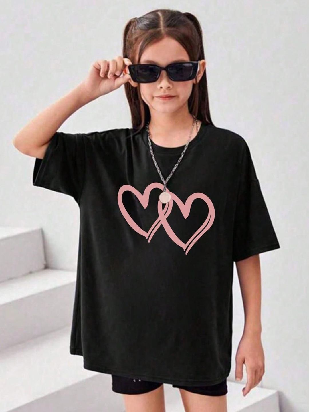 Kotty Girls Graphic Printed Round Neck Cotton Oversized T-shirt