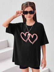Kotty Girls Graphic Printed Round Neck Cotton Oversized T-shirt