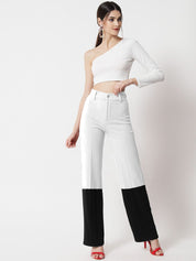 Kotty Women Colourblocked Relaxed Straight Leg Straight Fit High-Rise Easy Wash Trousers