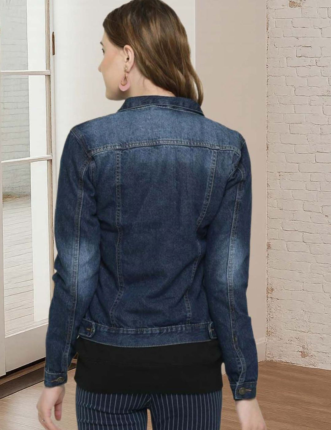 Kotty Women Spread Collar Solid Denim Jacket