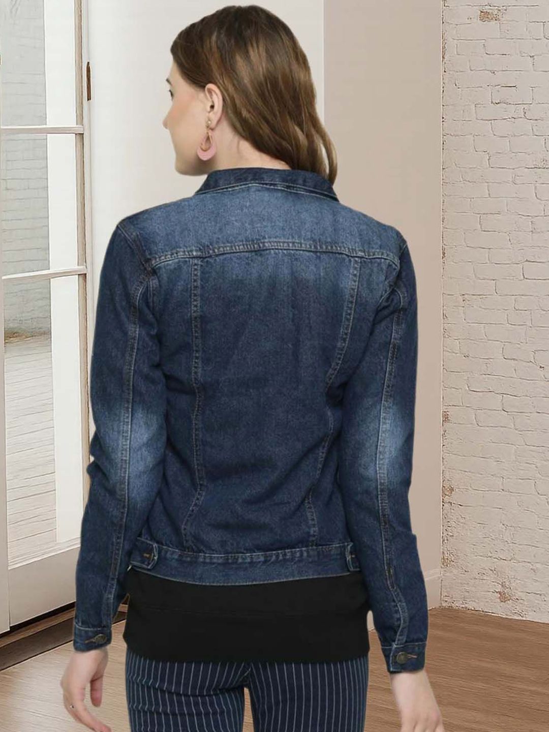 Kotty Women Spread Collar Solid Denim Jacket