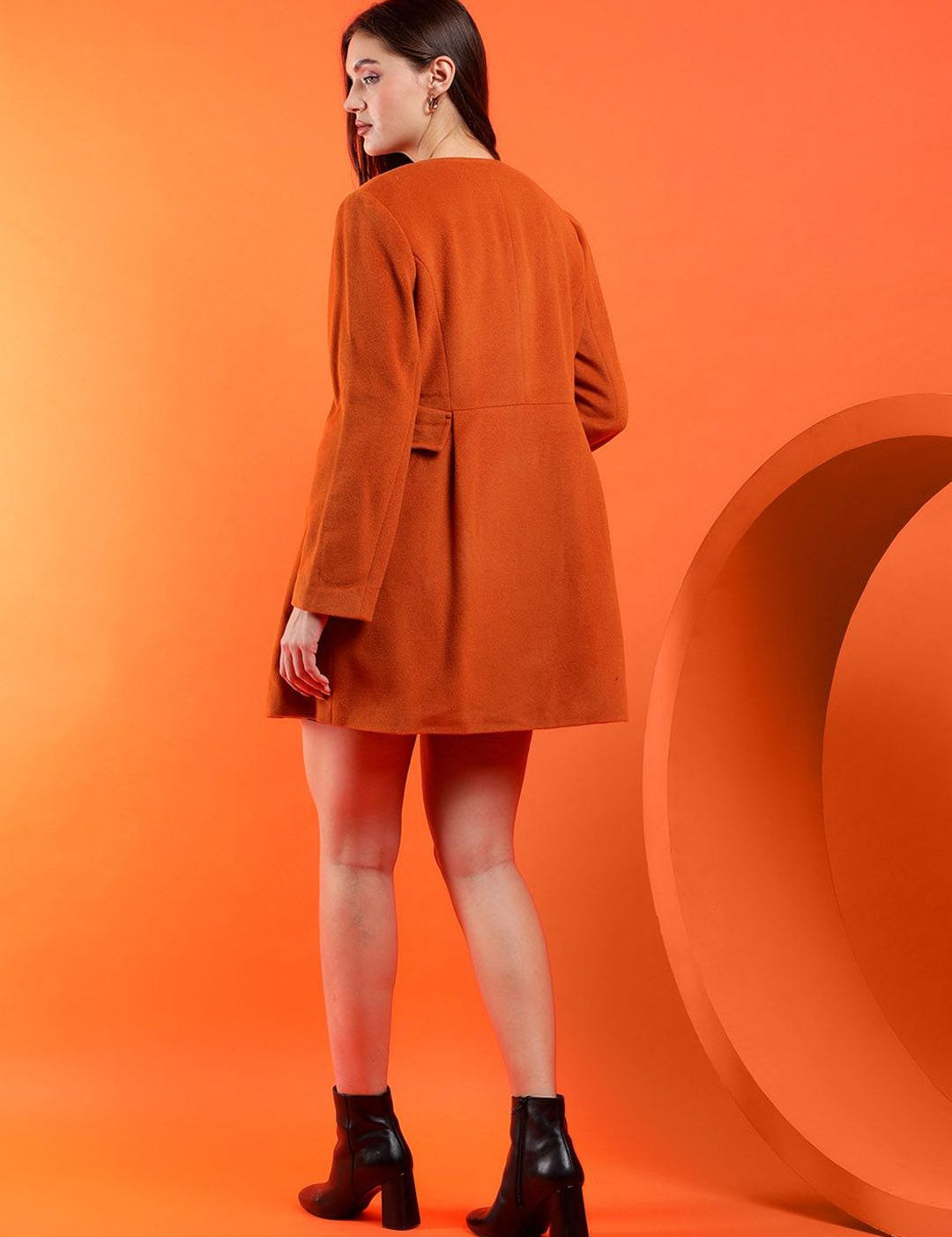 Kotty Notched Lapel Collar Long Sleeves Longline Overcoat