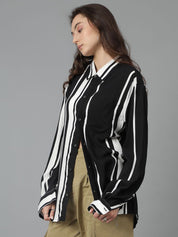 Kotty Women Opaque Striped Casual Oversized Shirt