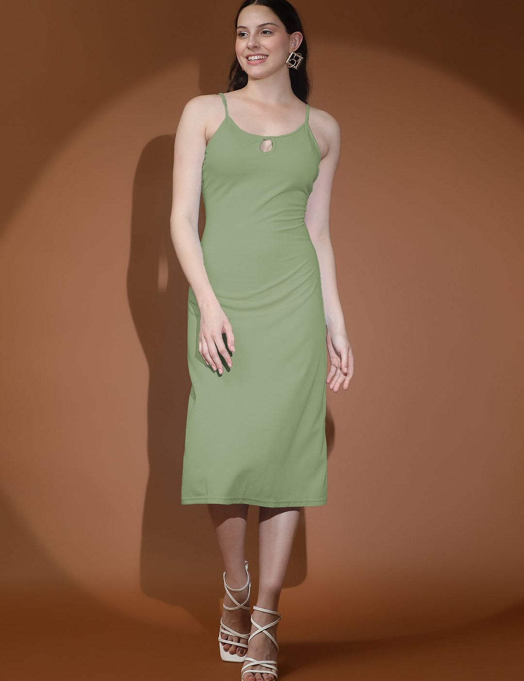 Kotty Shoulder Straps Solid A-Line Midi Dress