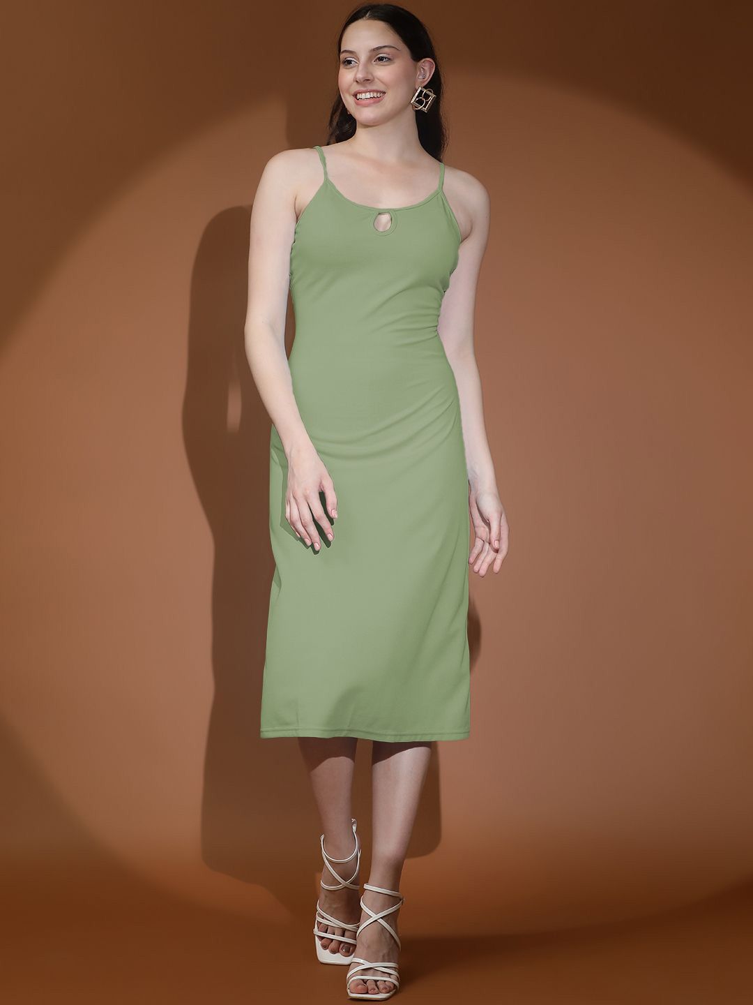 Kotty Shoulder Straps Solid A-Line Midi Dress