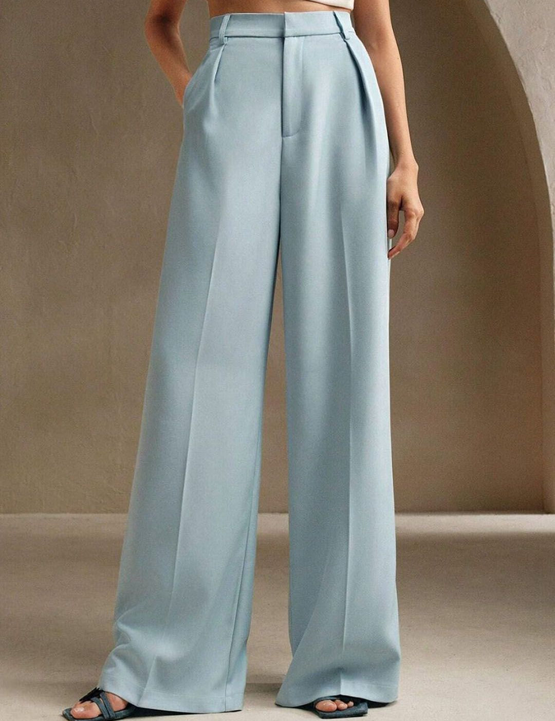 Kotty Women Relaxed Straight Leg High-Rise Pleated Wide Leg Trousers