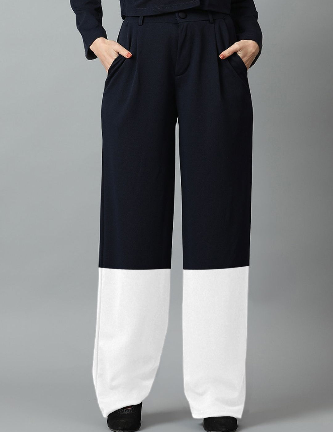 Kotty Women Solid Colourblocked High-Rise Easy Wash Trousers