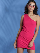 Kotty Solid One Shoulder Bodycon Mini Dress