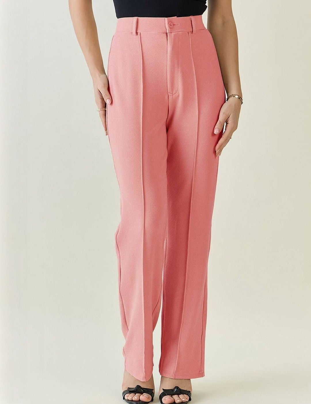 Kotty Women Straight Fit High-Rise Pleated Trousers