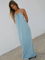 Kotty women ocean blue halter neck maxi dress