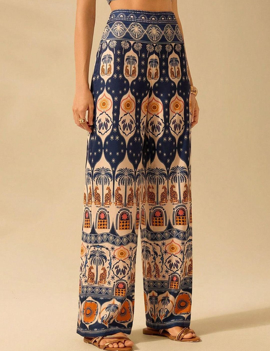 Kotty Women Ethnic Motifs Printed Relaxed Flared High-Rise Trousers