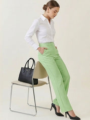 Green Regular Fit High-Rise Trousers for Women | Kotty