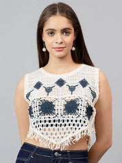 Kotty Women Self Design Round Neck Cotton Top