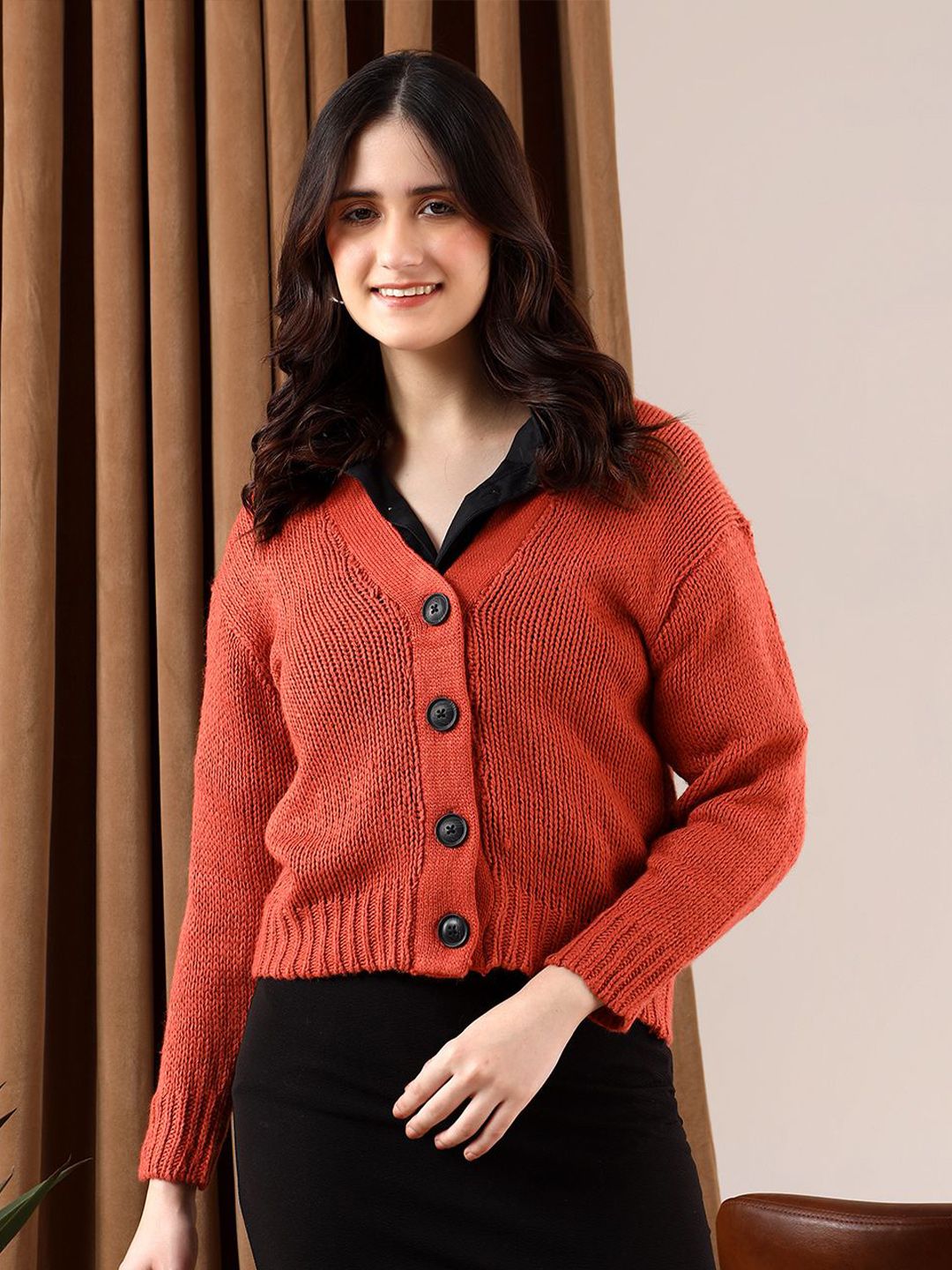 Kotty Women Cable Knit Crop Cardigan