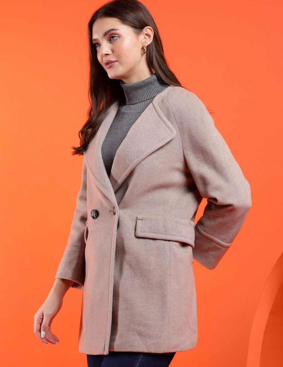 Kotty Women Solid Notched Lapel Overcoat